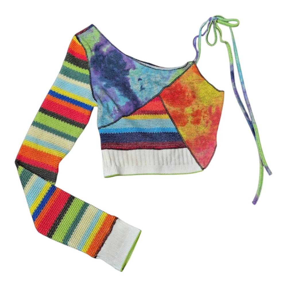 Jaded London One Shoulder Crop Top Women's US 2 Rainbow Tie Dye Festival Rave